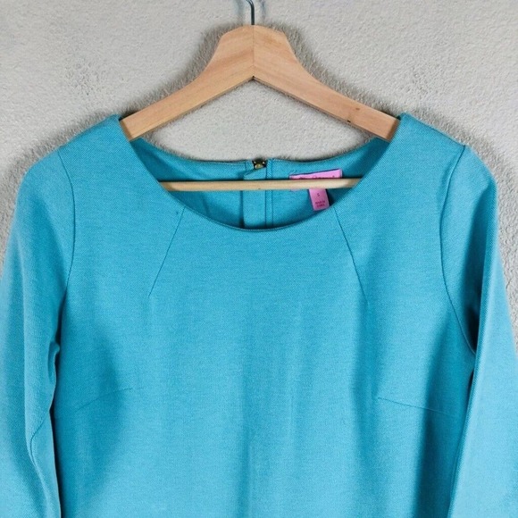 LILLY Pulitzer Dress Blue Turquoise Shift Knee Length Zip Versatile Size Small - Picture 3 of 16